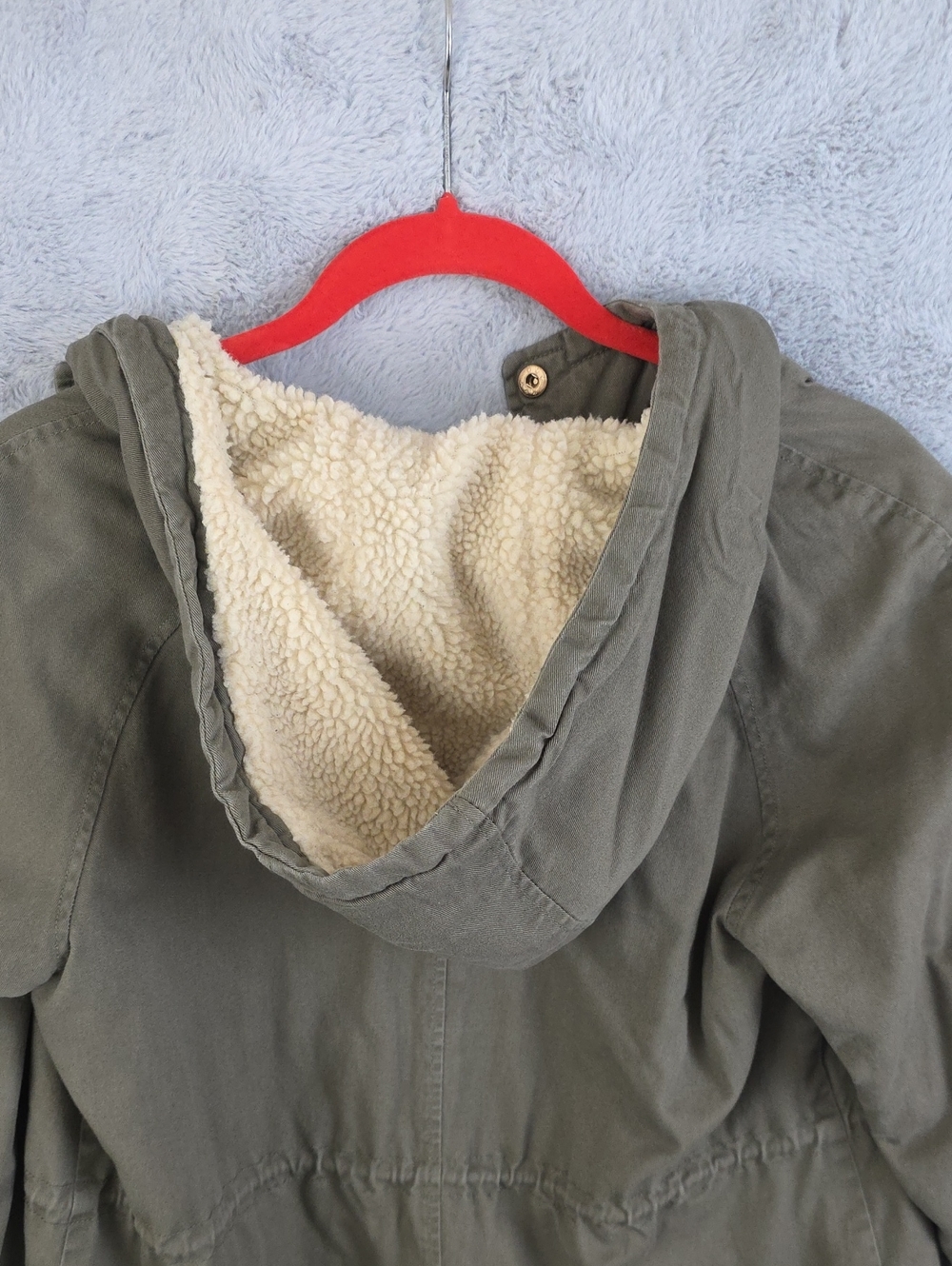 Collection New York Olive Green Sherpa Lined Hooded Utility Jacket Women's Large - Picture 9 of 16